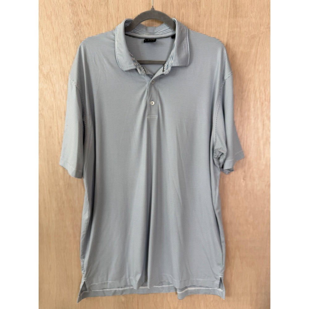 Dunning Golf Men XL Blue White Striped Performance Polo Shirt Short Sleeve